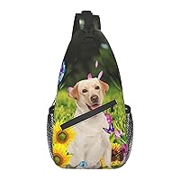 Labrador On The Grass Chest Bag Shoulder Bag, Animal Sling Backpack Casual Travel Bag For Men And Women