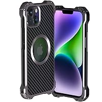 Metal Case for iPhone14/14 Plus/14 Pro/14 Pro Max, Carbon Fiber Back Aluminum Alloy Bumper Hollow Heat Dissipation Shockproof Protective Case with Camera Lens Protector,iPhone14 Pro Max