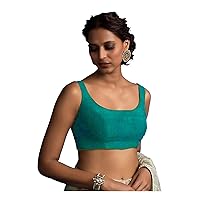 Women's Readymade Banglori Silk Teal Blouse For Sarees Indian Designer Bollywood Padded Stitched Choli Crop Top
