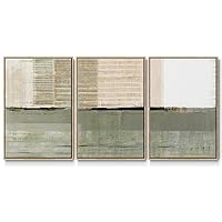 Renditions Gallery Abstract Wall Art Brown Painting Picture Modern Home Deocr Artwork 3 Pieces of Natural Framed Canvas Prints Wall Decorations for Bedroom and Kitchen 16X24 Inch LS008