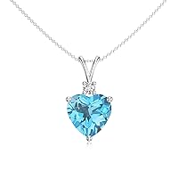 Natural Swiss Blue Topaz Heart shaped Pendant for Women in Sterling Silver / 14K Gold/Platinum