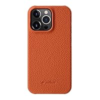 Premium Leather Back Snap Cover Case for Apple iPhone 13 Pro Max Orange Lai Chee Pattern