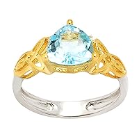 Sky Blue Topaz & Cubic Zirconia 18k Yellow Gold Plated & 925 Silver Ring, Size 7