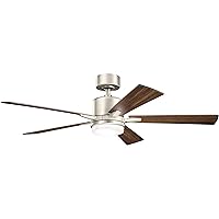 KICHLER 330000NI Protruding Mount, 5 Silver/Walnut Blades Ceiling fan with 73 watts light, Brushed Nickel