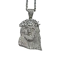Iced Jesus Men Women 925 Italy Iced Silver Charm Ice Out Pendant Stainless Steel Real 3 mm Rope Chain, Mans Jewelry, Iced Pendant, Rope Necklace 16
