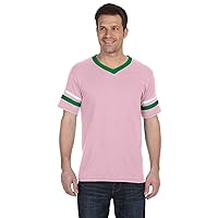 Augusta Sportswear Men's L Sleeve Stripe Jersey, Light Pink/Kelly/White, Large