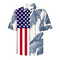 Mens Hawaiian Shirt Casual Button Down Short Sleeve Tropical Beach Dress Shirt Patriotic Shirts for Summer Holiday