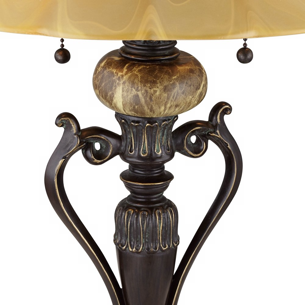 kathy ireland Amor Collection Glass Shade Accent Table Lamp in Bronze
