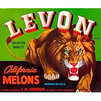 Crate Label Levon California Melons Lion Fruit Health USA Vintage Poster Reproduction (20” X 24” Image Size Canvas)
