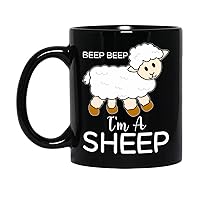 Beep Beep I'm A Sheep Black Ceramic Mug 11oz 15oz, Funny I'm A Sheep Mug Gifts For Men Women Sheep Animal Lover, Cute Lamb Coffee Cups, Sheep Printed Cup, Beep Beep I'm A Sheep Pottery Mug