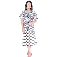 Indian 100% Cotton Women Party Long Dress Plus Size Mandala Print White Color