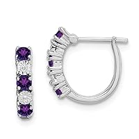 925 Sterling Silver Polished Open back Hinged post Amethyst and Diamond Earrings Measures 12x12mm Wide 3mm Thick Jewelry for Women