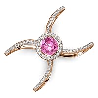 Round Pink Sapphire Diamond 1 1/3 ctw Womens Criss Cross X Halo Engagement Ring 14K Gold