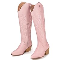 TINSTREE Women's Embroidered Cowboy Boots Western Cowgirl Booties Ladies Point Toe Knee High Boots