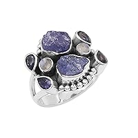 Tanzanite, Moonstone, Iolite Rings - Real 925 Sterling Silver - Raw Crystal Rings for Women- Genuine Gemstone Jewelry