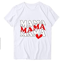 Mama T-Shirt Women 2024 Cute Letter Print Mom Gift Tee Tops Summer Casual Loose Fit Short Sleeve Mother's Day Blouse
