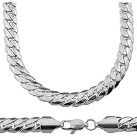 TUOKAY Silver 9mm Wide Miami Cuban Link Curb Chain Necklace Wide Curb Link Chain Necklace Silver Stainless Steel Cuban Chain Necklaces