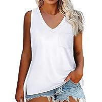Summer Tank Tops for Women Plain V-Neck Sleeveless T-Shirt Summer Basic Tee Ladies Loose Fit Cotton Tanks for Woman