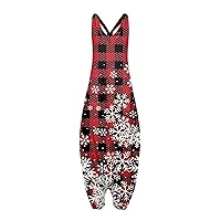 Women's Christmas Party Outfits 2023 Casual Print Loose Large Size Casual Sleeveless Strappy Jumpsuit Outfits