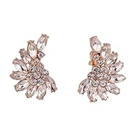 Luxury Fashion Gold Color Crystal Clip on Earrings Without Piecing for Women Party Wedding Anti-Allergy Earrirngs (White)