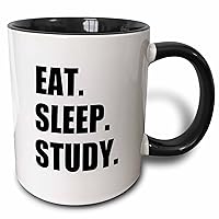3dRose Eat Sleep Study Two Tone Mug, 11 oz, Black