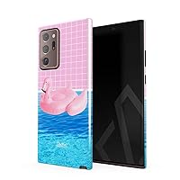 Compatible with Samsung Galaxy Note 20 Ultra Case Pink Flamingo Blue Swimming Pool Funny Summer Good Vibes Pattern Heavy Duty Shockproof Dual Layer Hard Shell + Silicone Protective Cover