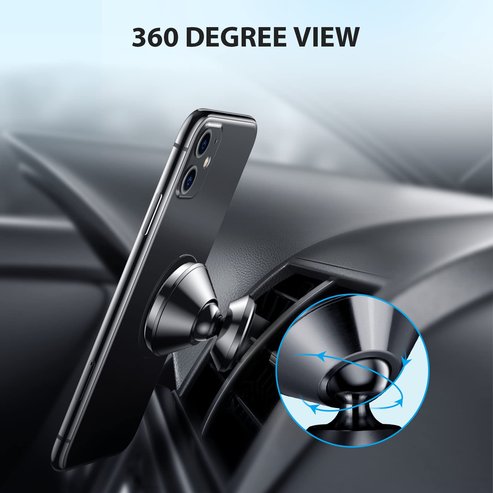 VICSEED Dainty Magnetic Phone Holder for Car - Strong Power Magnetic Phone Car Mount Integrated Cast-Iron Vent Phone Magnet for Car Vent Phone Mount 360° Rotation Fit for All Cell Phones, Cases