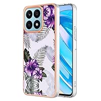 Case Compatible with Honor X8a, Luxury Shiny Marble Slim Protective Case (Purple Flower)