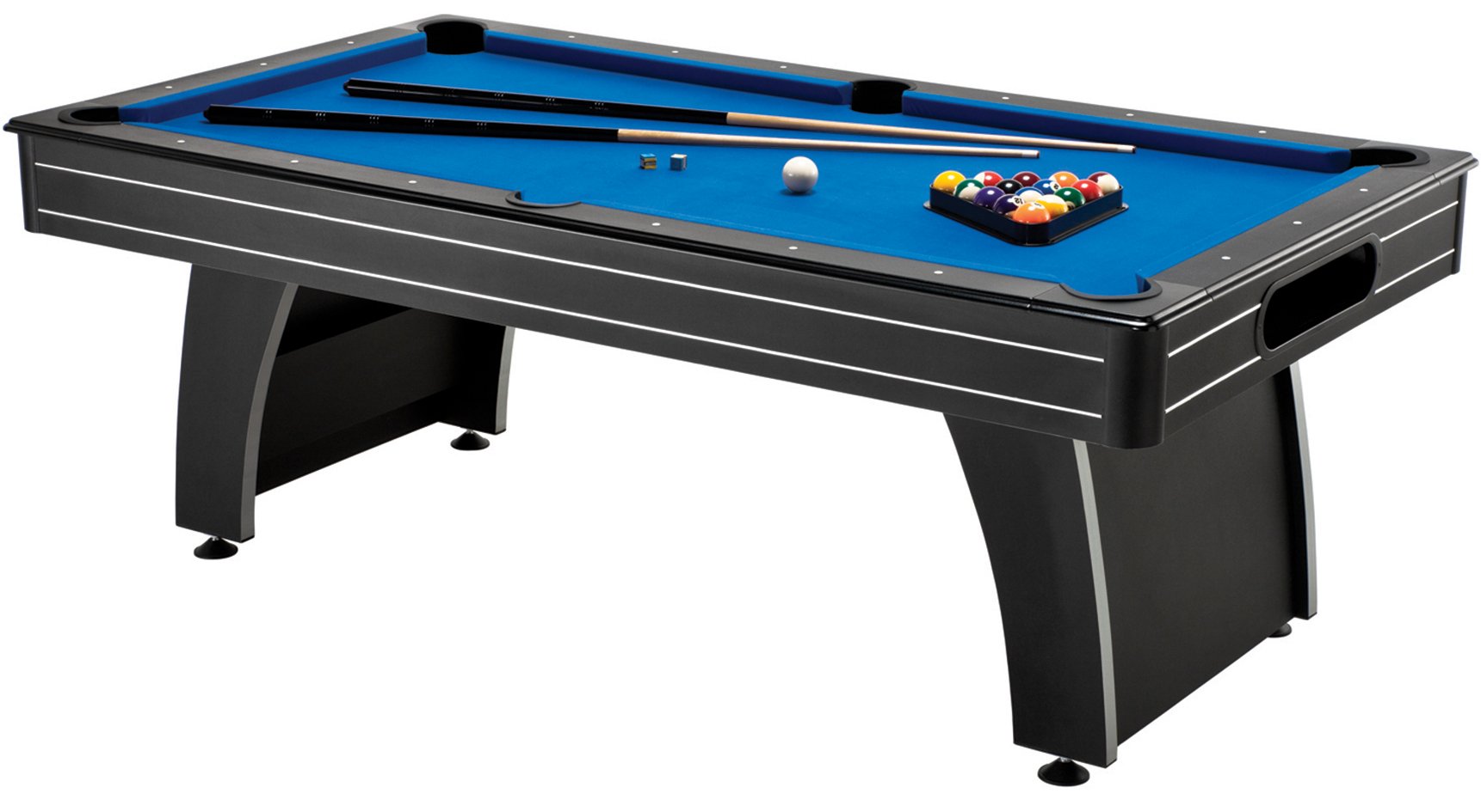 Fat Cat by GLD PRODUCTS Tucson 7’ Pool Table with Automatic Ball Return, Electric Blue Playing Surface & Included Billiard Accessories to Play Out of The Boxington 9 ft. Allendale Collection Shuffleboard Table