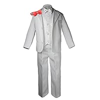 Formal Boy White Suit Paisley Handkerchief Tuxedo Kid Teen Free Red Bow Tie (10)