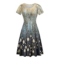 GLUDEAR Women's Summer Casual Van Gogh 3D Print Short Sleeve T-Shirt Swing Dress