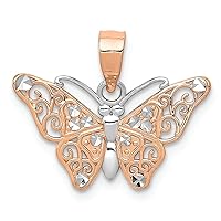 14k Rose Gold with Rhodium Bright Cut Butterfly Charm