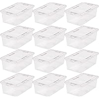 USA 7 Quarts Plastic Storage Container Bin with Latching Lid, 12 Pack, Nestable Box Tote Closet Game Organization Teacher Tools Art Supplies Shoe Shoebox Stackable