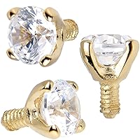 (1 Piece) Gold Plated Dermal Top Round Prong Clear CZ (16g)