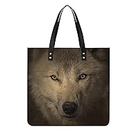 Wolf Head PU Leather Tote Bag Top Handle Satchel Handbags Shoulder Bags for Women Men