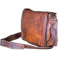 VC VINTAGE COUTURE 18 inch Leather Full Flap Messenger Handmade Bag Laptop Bag Satchel Bag Padded Messenger Bag Brown (Brown)
