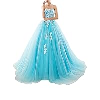 Women's Appliques Strapless Ball Gowns Quinceanera Long Party Prom Dresses Corset Sweet 16