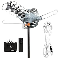 Outdoor 150 Mile Motorized 360 Degree Rotation OTA Amplified HDTV Antenna for 2 TVs Support - UHF/VHF/1080P Channels Wireless Remote Control - 40 FT RG6 Coax Cable
