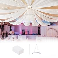 Ceiling Drapes Hanging Kit with Hoop and 6 Panels 5ftx10ft White Sheer Chiffon Fabric Ceiling Drapes for Weddings Decorations Stage Arch Draping Event Drapery Tent Draping