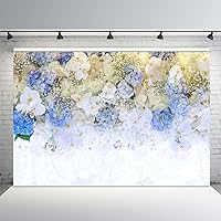 MEHOFOND 10x7ft Spring White Blue Flower Gold Glitter Photography Backdrop Rose Floral Wall Wedding Bridal Shower Background Ladies Tea Party Girls Portrait Lovers Annivery Photo Studio Props