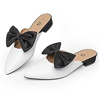 Rekayla Mules for Women Flats,Pointed Toe Mules Sandals Comfy Mules Shoes Cute Bow Women's Mules Slip On Womens Mules Flats Backless Loafers Slides Mule Shoes for Work Walking Business Casual Shoes