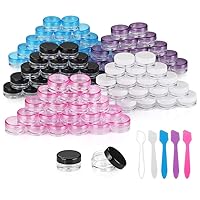 Accmor 50 Pieces 3g Empty Clear Plastic Sample Containers with Lids Cosmetic Jars with 5 Pieces Mini Spatulas