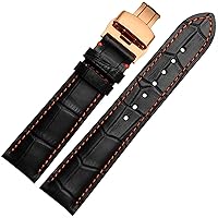 18mm 20mm 22mm Stitches with Genuine Leather Watch Band Strap Silver Steel Butterfly Watch Buckle (Color : Orange, Size : 20mm Black Clasp)