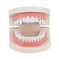 2 PC 14k Gold Plated Vampire Dracula Single Metal Fangs Hip Hop Teeth Grills Set