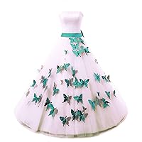 Women's Butterfly Flower Pearls Wedding Dress Formal Prom Gown