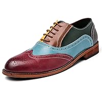 Men's Wingtip Oxfords Brogue Dress Shoes Lace-up Leather Antique Brown & Blue Italian Formal Derby Loafer Shoes