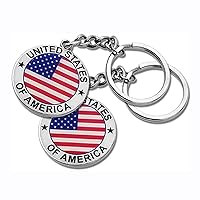 2 Pack US United States Keychain NYC Metal Star Stripe Double-sided Key Ring