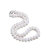 JYX Pearl Necklace Classic Near-round White Cultured Freshwater Pearl Necklace Strand for Women 20
