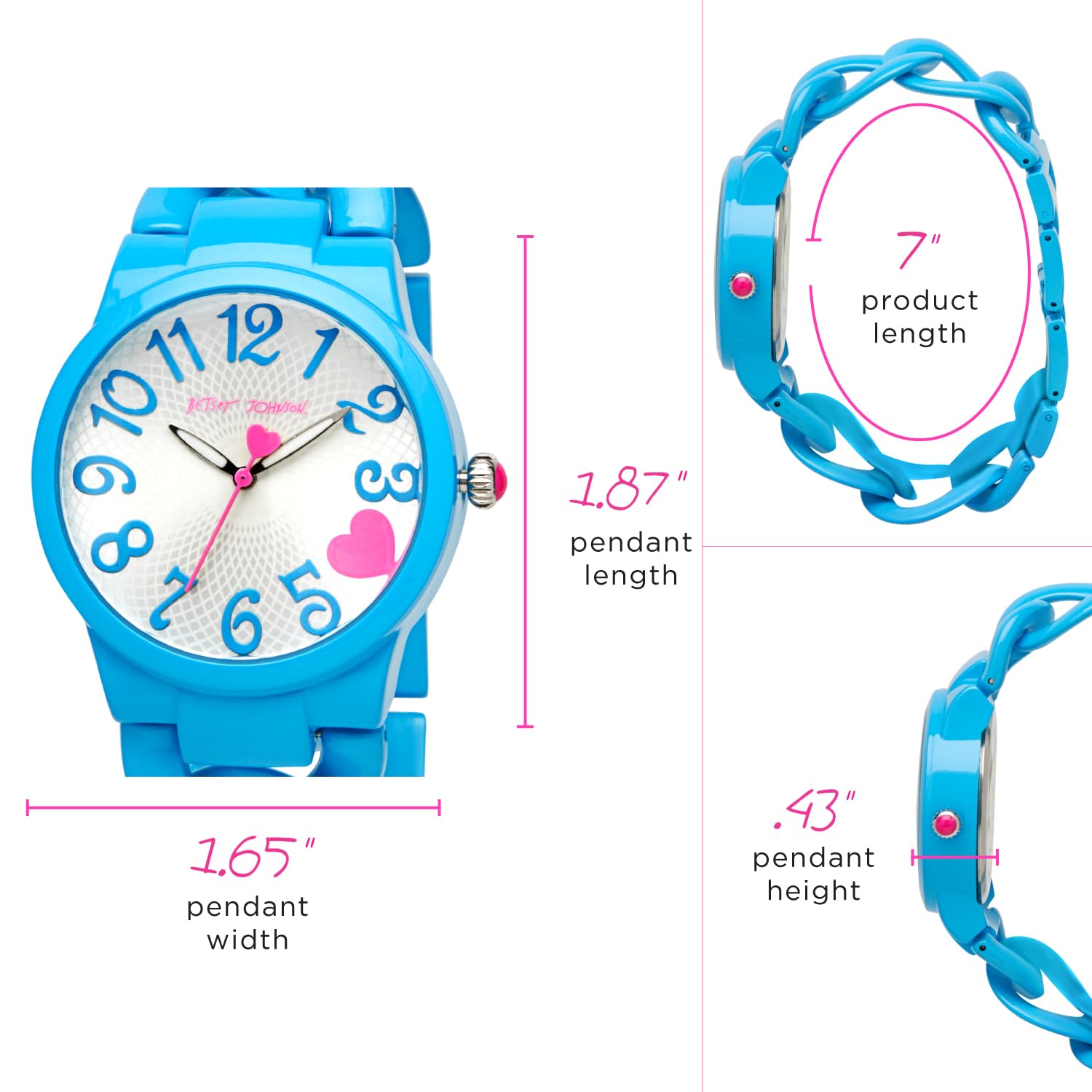 Betsey Johnson Women's Watch - Curb Chain Bracelet Wristwatch, 3 Hand Quartz Movement: BJW014M1