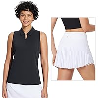 BALEAF Women's Sleeveess Golf Shirts with Tennis Skirts Athletic Outfits (Black and White, Size M)